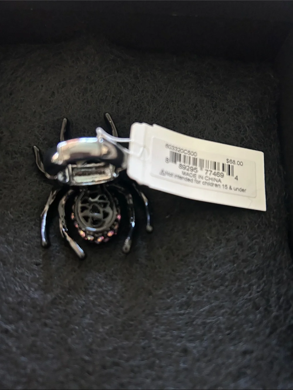 Betsey Johnson Black Spider Ring with Iridescent Crystal Accents
